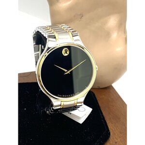 Movado Men's Watch 0607284 Serio Black Dial Swiss Quartz Two Tone Steel 38mm